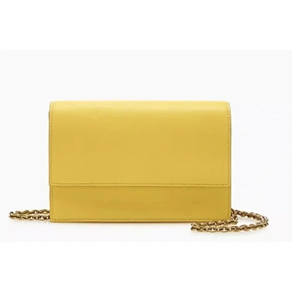 J.Crew Convertable Harrision Crossbody/Clutch with Chain Pebbled Yellow Leather